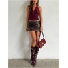 image:imageMakeMeChic Womens Sparkly Halter Tops Backless Cowl Neck Going Out Rave TopsBurgundy