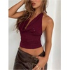image:imageMakeMeChic Womens Sparkly Halter Tops Backless Cowl Neck Going Out Rave TopsBurgundy