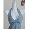 image:imageMakeMeChic Womens Sparkly Halter Tops Y2k Backless Deep V Neck Rave Crop TopsBlue