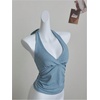 image:imageMakeMeChic Womens Sparkly Halter Tops Y2k Backless Deep V Neck Rave Crop TopsBlue