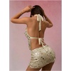 image:imageMakeMeChic Womens Sparkly Sequin Draped Halter Top Tie Backless Party Y2K Tank TopsLight Gold