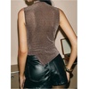 image:imageMakeMeChic Womens Sparkly Sequin Tops Mock Neck Asymmetrical Sleeveless Party Club Tops Rave Top Concert Outfits ClubwearBrown