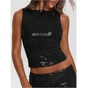 image:imageMakeMeChic Womens Sparkly Sequin Tops Y2k Going Out Rave Top Sleeveless Crop Tank TopsBlack