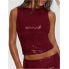image:imageMakeMeChic Womens Sparkly Sequin Tops Y2k Going Out Rave Top Sleeveless Crop Tank TopsBurgundy