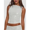 image:imageMakeMeChic Womens Sparkly Sequin Tops Y2k Going Out Rave Top Sleeveless Crop Tank TopsWhite B