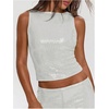 image:imageMakeMeChic Womens Sparkly Sequin Tops Y2k Going Out Rave Top Sleeveless Crop Tank TopsWhite B