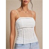 image:imageMakeMeChic Womens Summer Camisole Tops Crop Cowboy Spaghetti Strap Frill Trim Sleeveless Eyelet Tank TopWhite