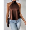image:imageMakeMeChic Womens Summer Satin Silk Backless Halter Tank Tops High Neck Sleeveless Classy Cute Going Out TopBrown