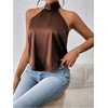 image:imageMakeMeChic Womens Summer Satin Silk Backless Halter Tank Tops High Neck Sleeveless Classy Cute Going Out TopBrown