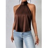 image:imageMakeMeChic Womens Summer Satin Silk Backless Halter Tank Tops High Neck Sleeveless Classy Cute Going Out TopBrown