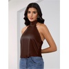 image:imageMakeMeChic Womens Summer Satin Silk Backless Halter Tank Tops High Neck Sleeveless Classy Cute Going Out TopBrown a