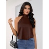 image:imageMakeMeChic Womens Summer Satin Silk Backless Halter Tank Tops High Neck Sleeveless Classy Cute Going Out TopBrown a
