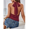 image:imageMakeMeChic Womens Summer Satin Silk Backless Halter Tank Tops High Neck Sleeveless Classy Cute Going Out TopBurgundy a