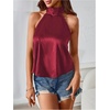 image:imageMakeMeChic Womens Summer Satin Silk Backless Halter Tank Tops High Neck Sleeveless Classy Cute Going Out TopBurgundy a