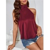 image:imageMakeMeChic Womens Summer Satin Silk Backless Halter Tank Tops High Neck Sleeveless Classy Cute Going Out TopBurgundy a