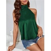 image:imageMakeMeChic Womens Summer Satin Silk Backless Halter Tank Tops High Neck Sleeveless Classy Cute Going Out TopDark Green a
