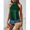 image:imageMakeMeChic Womens Summer Satin Silk Backless Halter Tank Tops High Neck Sleeveless Classy Cute Going Out TopDark Green a