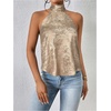 image:imageMakeMeChic Womens Summer Satin Silk Backless Halter Tank Tops High Neck Sleeveless Classy Cute Going Out TopGold