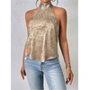image:imageMakeMeChic Womens Summer Satin Silk Backless Halter Tank Tops High Neck Sleeveless Classy Cute Going Out TopGold