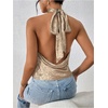 image:imageMakeMeChic Womens Summer Satin Silk Backless Halter Tank Tops High Neck Sleeveless Classy Cute Going Out TopGold