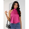 image:imageMakeMeChic Womens Summer Satin Silk Backless Halter Tank Tops High Neck Sleeveless Classy Cute Going Out TopHot Pink