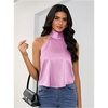 image:imageMakeMeChic Womens Summer Satin Silk Backless Halter Tank Tops High Neck Sleeveless Classy Cute Going Out TopLilac Purple