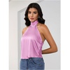 image:imageMakeMeChic Womens Summer Satin Silk Backless Halter Tank Tops High Neck Sleeveless Classy Cute Going Out TopLilac Purple