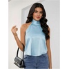 image:imageMakeMeChic Womens Summer Satin Silk Backless Halter Tank Tops High Neck Sleeveless Classy Cute Going Out TopMint Blue