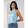 image:imageMakeMeChic Womens Summer Satin Silk Backless Halter Tank Tops High Neck Sleeveless Classy Cute Going Out TopMint Blue