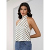 image:imageMakeMeChic Womens Summer Satin Silk Backless Halter Tank Tops High Neck Sleeveless Classy Cute Going Out TopPolka Dots Apricot