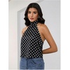 image:imageMakeMeChic Womens Summer Satin Silk Backless Halter Tank Tops High Neck Sleeveless Classy Cute Going Out TopPolka Dots Black