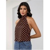image:imageMakeMeChic Womens Summer Satin Silk Backless Halter Tank Tops High Neck Sleeveless Classy Cute Going Out TopPolka Dots Brown