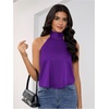 image:imageMakeMeChic Womens Summer Satin Silk Backless Halter Tank Tops High Neck Sleeveless Classy Cute Going Out TopPurple