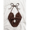 image:imageMakeMeChic Womens Summer Sequin Halter Crop Tank Top Y2k Sparkly Draped Backless Going Out TopsCoffee Brown