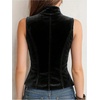 image:imageMakeMeChic Womens Velvet Mock Neck Vest Top Double Breasted Botton Sleeveless Vintage Tank TopsBlack