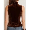 image:imageMakeMeChic Womens Velvet Mock Neck Vest Top Double Breasted Botton Sleeveless Vintage Tank TopsBrown