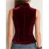 image:imageMakeMeChic Womens Velvet Mock Neck Vest Top Double Breasted Botton Sleeveless Vintage Tank TopsBurgundy