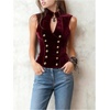 image:imageMakeMeChic Womens Velvet Mock Neck Vest Top Double Breasted Botton Sleeveless Vintage Tank TopsBurgundy