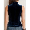 image:imageMakeMeChic Womens Velvet Mock Neck Vest Top Double Breasted Botton Sleeveless Vintage Tank TopsDark Blue
