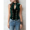 image:imageMakeMeChic Womens Velvet Mock Neck Vest Top Double Breasted Botton Sleeveless Vintage Tank TopsDark Green