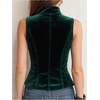 image:imageMakeMeChic Womens Velvet Mock Neck Vest Top Double Breasted Botton Sleeveless Vintage Tank TopsDark Green