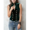 image:imageMakeMeChic Womens Velvet Mock Neck Vest Top Double Breasted Botton Sleeveless Vintage Tank TopsDark Green