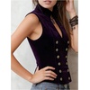 image:imageMakeMeChic Womens Velvet Mock Neck Vest Top Double Breasted Botton Sleeveless Vintage Tank TopsPurple