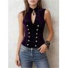 image:imageMakeMeChic Womens Velvet Mock Neck Vest Top Double Breasted Botton Sleeveless Vintage Tank TopsPurple