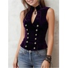 image:imageMakeMeChic Womens Velvet Mock Neck Vest Top Double Breasted Botton Sleeveless Vintage Tank TopsPurple