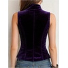 image:imageMakeMeChic Womens Velvet Mock Neck Vest Top Double Breasted Botton Sleeveless Vintage Tank TopsPurple