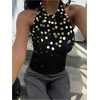 image:imageMakeMeChic Womens Y2K Sequin Halter Tank Top Going Out Sparkly Knit Cami Shirts Summer Sexy Sleeveless TopsBlack