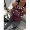 image:imageMakeMeChic Womens Y2K Sequin Halter Tank Top Going Out Sparkly Knit Cami Shirts Summer Sexy Sleeveless TopsBurgundy