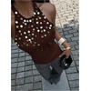 image:imageMakeMeChic Womens Y2K Sequin Halter Tank Top Going Out Sparkly Knit Cami Shirts Summer Sexy Sleeveless TopsCoffee Brown