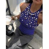 image:imageMakeMeChic Womens Y2K Sequin Halter Tank Top Going Out Sparkly Knit Cami Shirts Summer Sexy Sleeveless TopsDark Blue